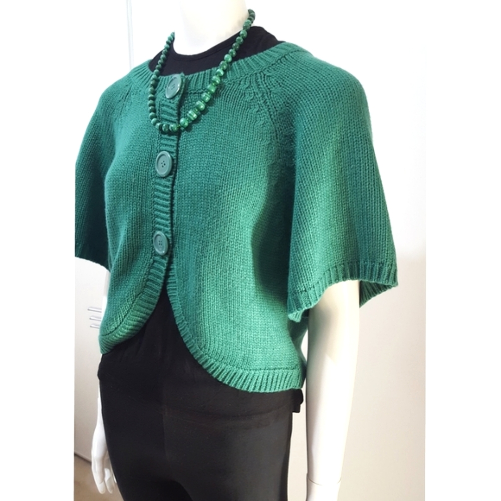 90's-Y2K🌿 Vintage H&M☆Green Knit Bell Sleeves Bolero Sweater Jacket